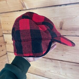 Eddie Bauer Wool Blend Red Black Plaid Men's Small Hat Canadian Hunting Outdoors